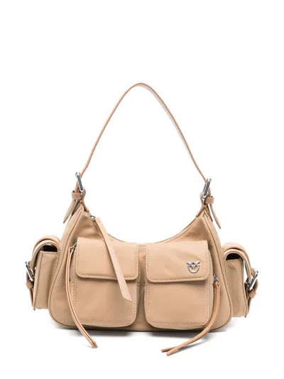 Pinko Cargo Shoulder Bag In Beige-smoke Grey-shiny Nickel