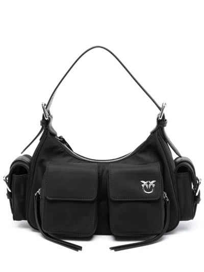 Pinko Cargo Logo-plaque Shoulder Bag In Nero Limousine-shiny Nickel