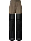Pinko Wide-leg Cargo Trousers With Semi-sheer Georgette In Brown