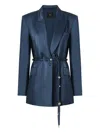 Pinko Glossy Satin Blazer With Belt And Sphere Accent In Blue