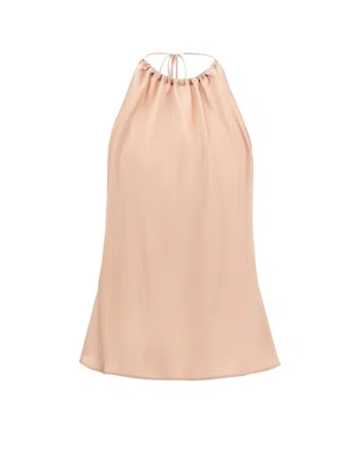 Pinko Carota Pink Sleeveless Top With Adjustable Spaghetti Straps And Ruched Neckline In Tech Fabric Woman In Neutral