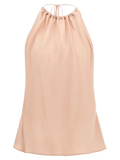 Pinko Carota Pink Sleeveless Top With Adjustable Spaghetti Straps And Ruched Neckline In Tech Fabric Woman In Neutral