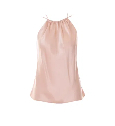 Pinko Carota Pink Sleeveless Top With Adjustable Spaghetti Straps And Ruched Neckline In Tech Fabric Woman In Neutral