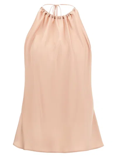 Pinko Carota Pink Sleeveless Top With Adjustable Spaghetti Straps And Ruched Neckline In Tech Fabric Woman In Neutral