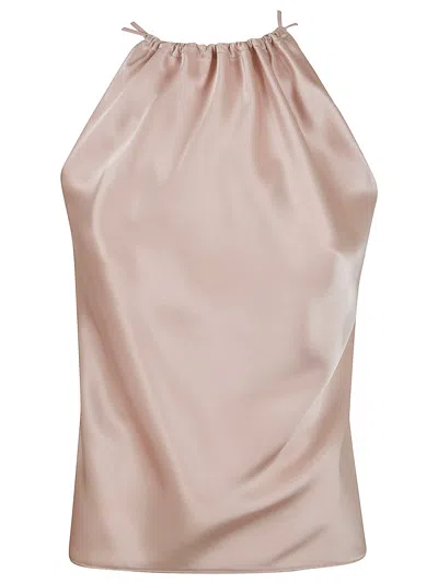 Pinko Carota Pink Sleeveless Top With Adjustable Spaghetti Straps And Ruched Neckline In Tech Fabric Woman In Neutral