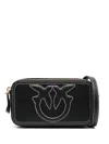Pinko Borsa A Tracolla Nera Carrie Con Logo Love Birds In Rilievo In Black
