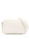 Pinko Sleek Rectangular White Leather Shoulder Bag With Embossed Logo In White