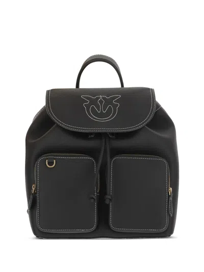 Pinko Carrie Leather Backpack In 黑色