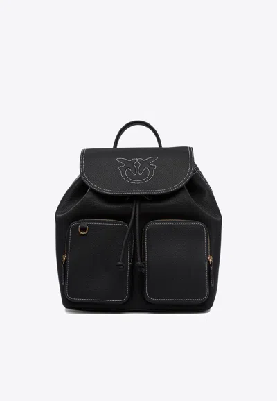 Pinko Carrie Leather Backpack In Black