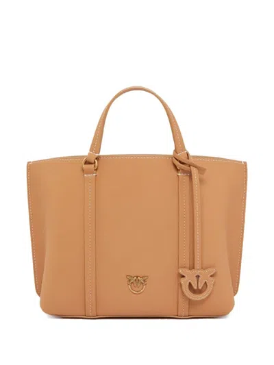 Pinko Carrie Leather Tote Bag In Brown