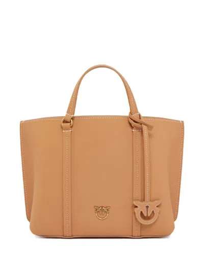 Pinko Carrie Leather Tote Bag In Neutral