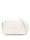Pinko Sleek Rectangular White Leather Shoulder Bag With Embossed Logo In White
