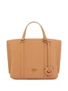 Pinko Tumbled Leather Shopper Bag In Braun