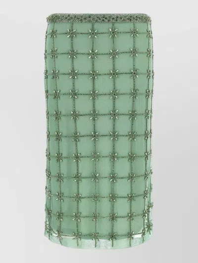 Pinko Carrieri Midi Skirt Sheer Overlay Beaded In Green