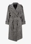 Pinko Carrube Double-breasted Herringbone Coat In Gray