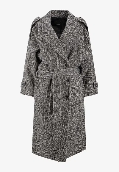 Pinko Carrube Double-breasted Herringbone Coat In Gray