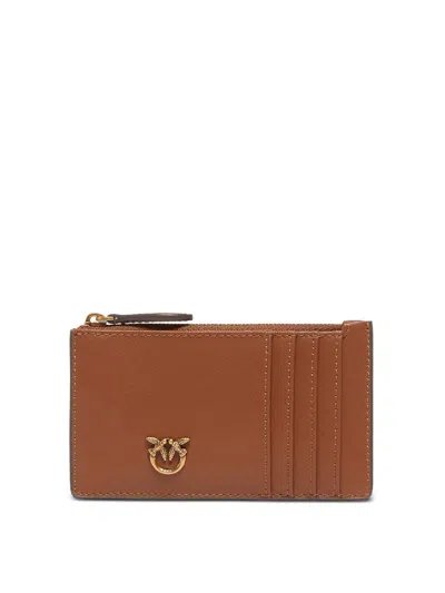 Pinko Airone Card Holder In Brown Leather