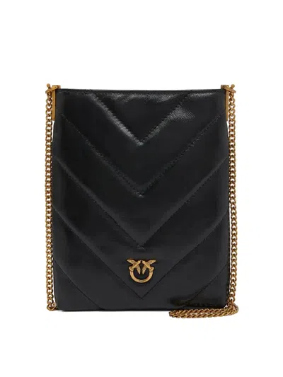 Pinko Flat Satchel Leather Naplak Big Black