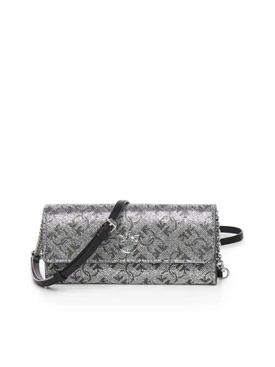 Pinko Full-strap Leather Wallet With Rhinestones In Silver