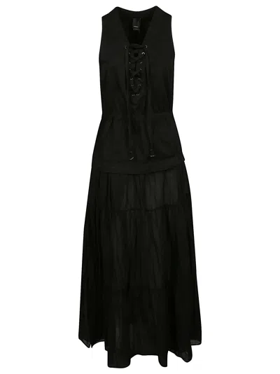 Pinko Casarsa Sleeveless Tiered Cotton Maxi Dress In Black