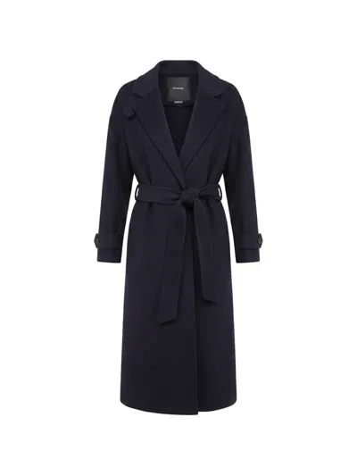 Pinko Casella Belted Coat In Blue