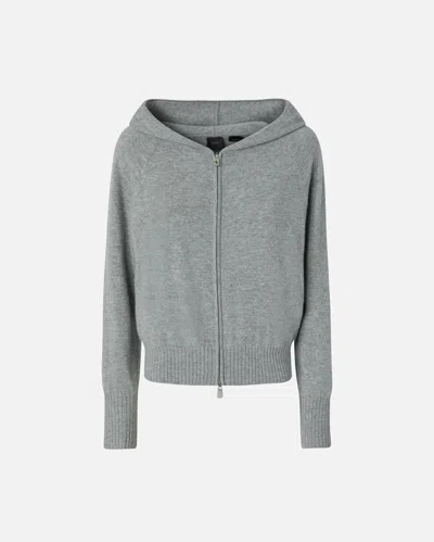 Pinko Cashmere-blend Sweater With Hood And Zip In Metallic Silver