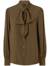 Pinko Silk-blend Shirt With Bow In Green