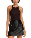 Pinko Stretch Cotton Top With Logo In Black Coffee Brown