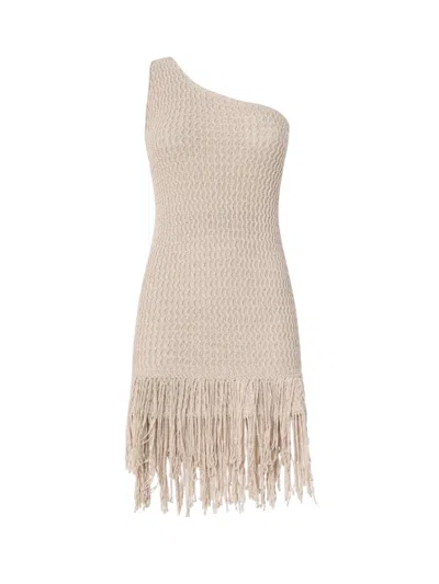 Pinko Grey Viscose Metal Dress In Neutral