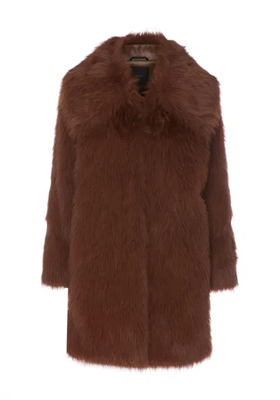 Pinko Cattivik Faux Fur Coat In Marrone