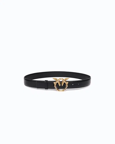 Pinko - Ceinture En Cuir À Boucle Bijou Love Birds 3 Cm - Xs In Black
