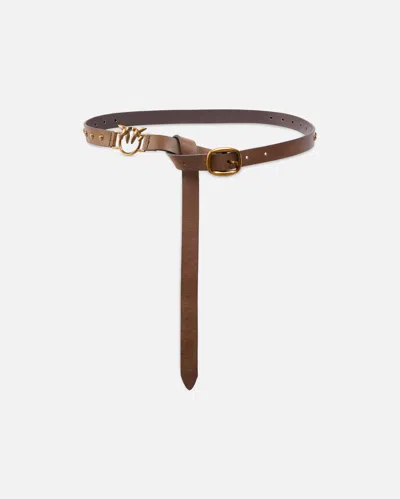 Pinko Ceinture Longue En Cuir De 2 Cm Avec Applications In Arab-antique Gold