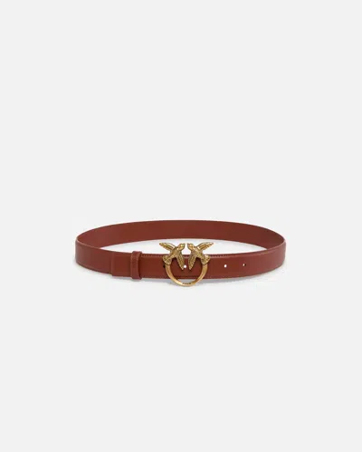 Pinko Ceinture Love Birds En Cuir 3cm In Arab-antique Gold