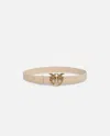 Pinko Ceinture Love Birds En Cuir 3cm In Beige-smoke Grey-antique Gold