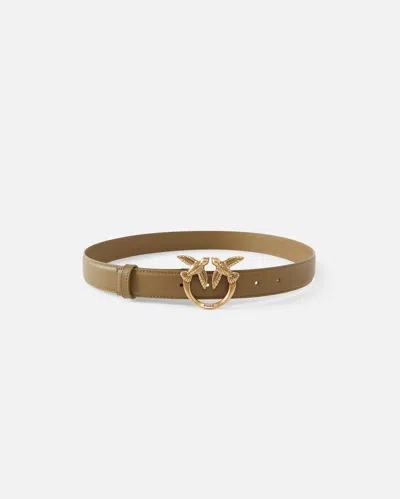 Pinko Ceinture Love Birds En Cuir 3cm In Piantagione-antique Gold