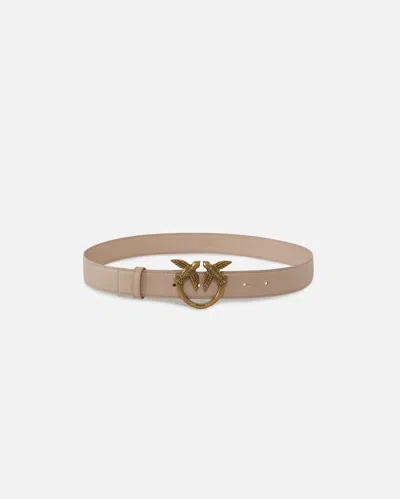 Pinko Love Birds Leather Belt 3cm In Rose/rose Poudré-or Antique