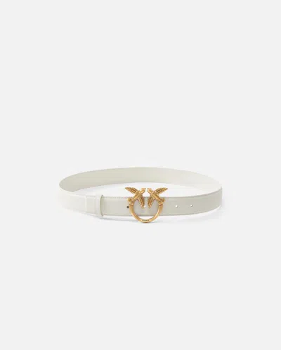 Pinko Ceinture Love Birds En Cuir 3cm In White+white-antique Gold