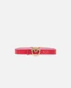 Pinko Double-face Belt With Love Birds Buckle In Red/pink-antique Gold