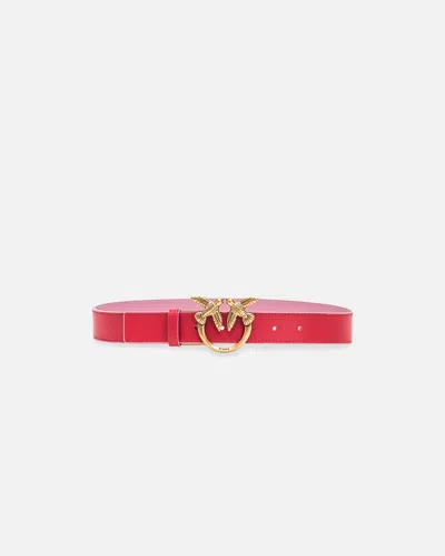 Pinko Double-face Belt With Love Birds Buckle In Red/pink-antique Gold