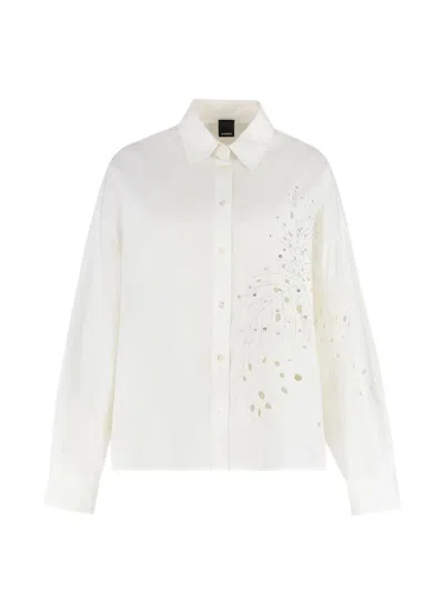 Pinko Centoundici Crystal-embellished Cut-out Shirt In White