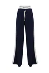 Pinko High Waist Elastic Waistband Trousers With Side Stripes In Blu/bianco