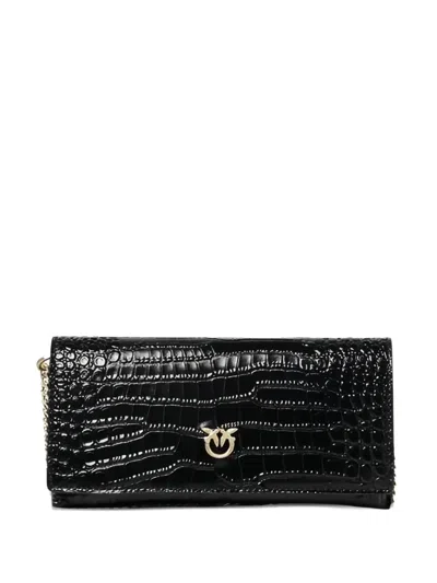 Pinko Chain Croc-effect Wallet In Black