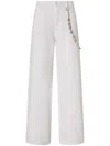 Pinko White Pants With Logo Patch On The Back And Chain Detail With Rhinestones In White