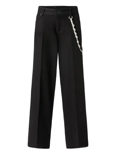 Pinko Loose Wide-leg Trousers With Jewel Chain In Limo Black