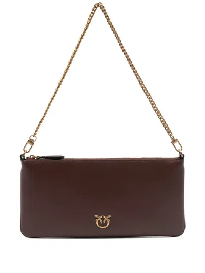 Pinko Chain Logo Clutch Bag In Brown