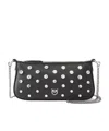 Pinko Petit Sac Porté Épaule Mini Half Moon Baguette En Cuir À Strass In Black