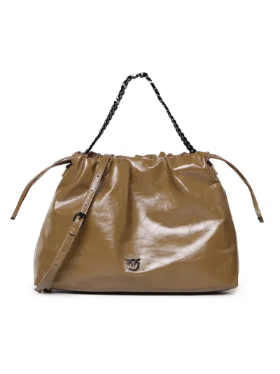 Pinko Chain Strap Maxi Shoulder Bag In Brown