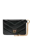 Pinko Galleria Quilted Leather Chain Cardholder In Black