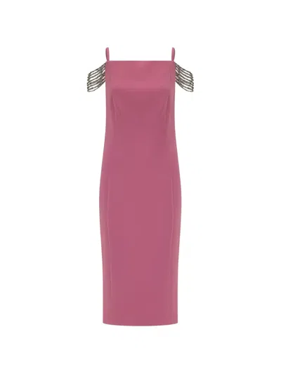 Pinko Chain-embellished Cold-shoulder Midi Dress In Pink