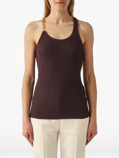 Pinko Chain-link-strap Ribbed-knit Top In Burgundy